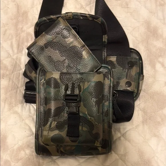 Coach Green and Black Belt Bag and Wallet Set